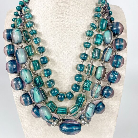 Chicos Annie Teal Multistrand Chunky Necklace Ocean Mermaid Beads - Picture 2 of 5